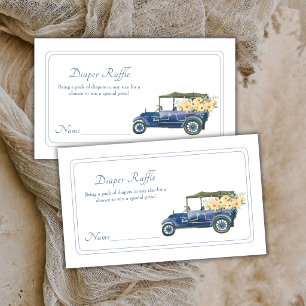 Blue Classic Flower Car Diaper Raffle Baby Shower Enclosure Card