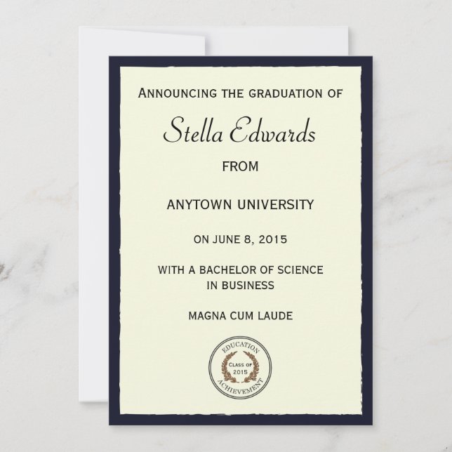 Blue Classic Graduation Announcement (Front)