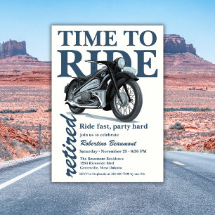 Blue Classic Motorbike Ride Fast Retirement Party Invitation
