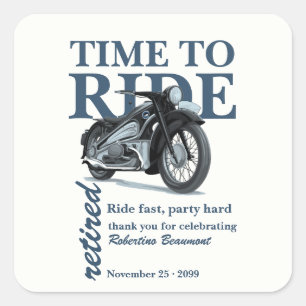 Blue Classic Motorbike Ride Fast Retirement Party Square Sticker