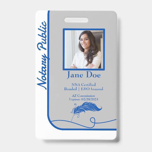 Blue Classic Style Notary Public ID Badge QR Code (Front)