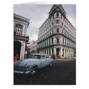 Blue Classic Vintage Car Cityscape           