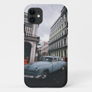 Blue Classic Vintage Car Cityscape iPhone 11 Case