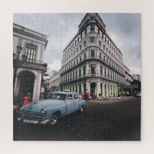 Blue Classic Vintage Car Cityscape     Jigsaw Puzzle