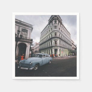 Blue Classic Vintage Car Cityscape Napkin