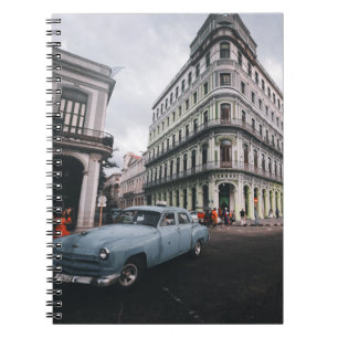 Blue Classic Vintage Car Cityscape Notebook