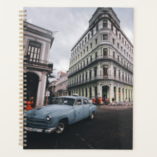 Blue Classic Vintage Car Cityscape Planner