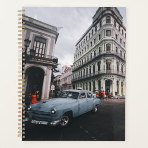 Blue Classic Vintage Car Cityscape Planner