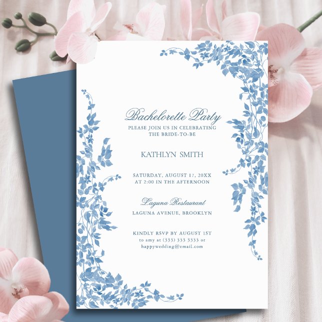 Blue Classic Vintage Floral Bachelorette Party Invitation (Creator Uploaded)