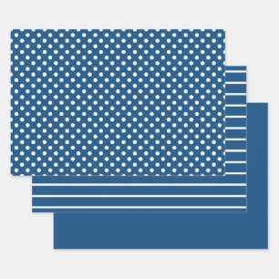 Blue Classic White Polka Dot Stripes Wrapping Paper Sheet