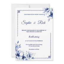 Blue classical floral wedding invitation