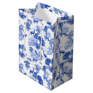 Blue Classical French Country Toile Deer Forest Medium Gift Bag