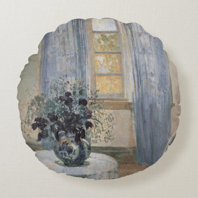 Blue Clematis in the Artist's Studio, Anna Ancher Round Pillow (Front)