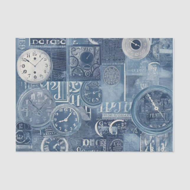 Blue Clocks Tissue Paper (Front)