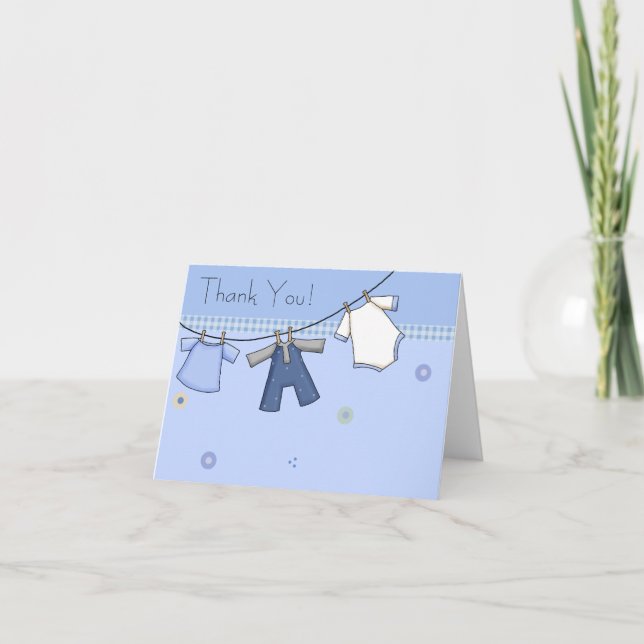 Blue Clothesline Baby Thank You Cards (Front)