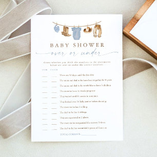 Blue Clothesline Over Under Baby Shower Game Card