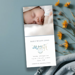 Blue Clothesline Photo Baby Birth Announcement 