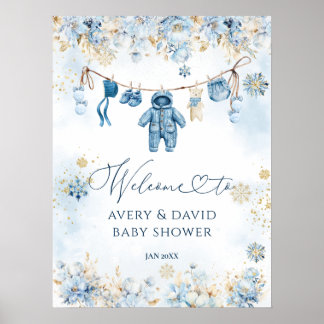 Blue ClothestLine Cold Outside Baby Boy Shower Poster
