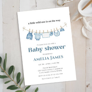 Blue ClothestLine one boy Baby Shower Invitation