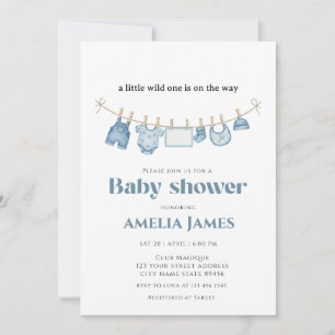 Blue ClothestLine one boy Baby Shower  Invitation