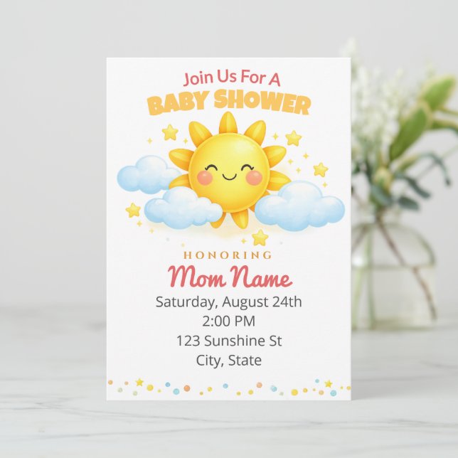 Blue Cloud Baby Shower Invitation (Standing Front)