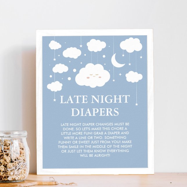 Blue Cloud Baby Shower Late Night Diapers Game Poster (Creator Uploaded)