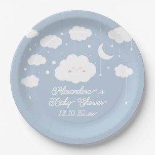 Blue Cloud Baby Shower Paper Plate