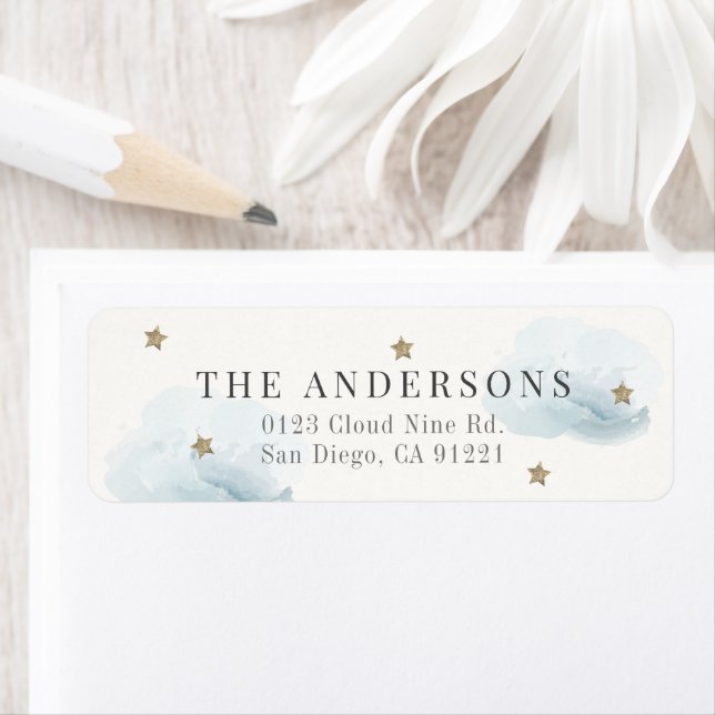 Blue Cloud & Gold Stars Return Address Label (Insitu)