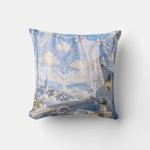 Blue Cloud Lace Laundry Sky Balcony Throw Pillow