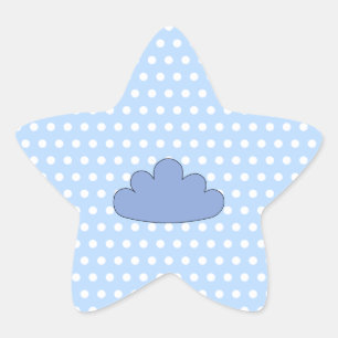 Blue Cloud on Blue and White Polka Dots. Star Sticker
