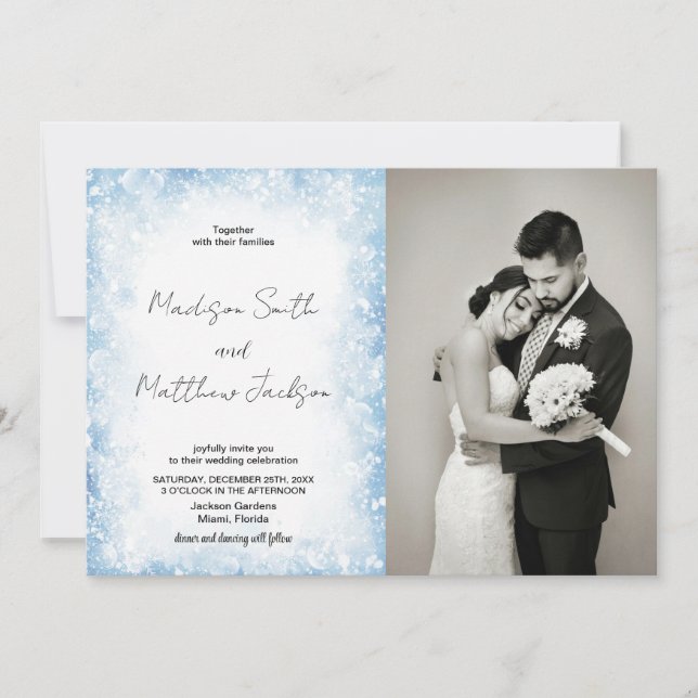 Blue Cloud Snows Wedding Invitations with photo (Front)
