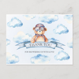 Blue Cloud Vintage Boy Bear Baby Shower  Postcard