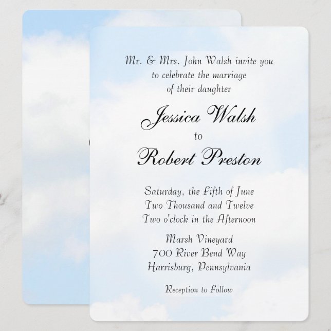 Blue Cloud Wedding Invitations (Front/Back)