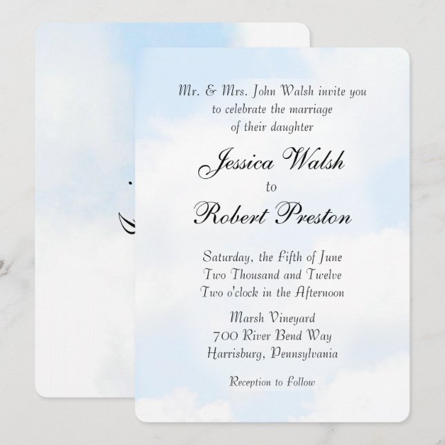 Blue Cloud Wedding Invitations (Front/Back)