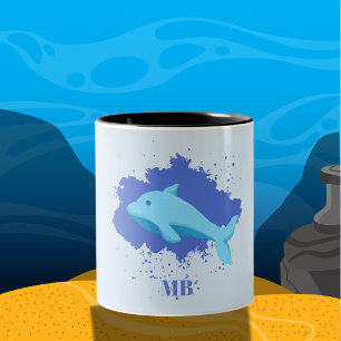 blue cloud with whale name initials monogram Two-Tone coffee mug