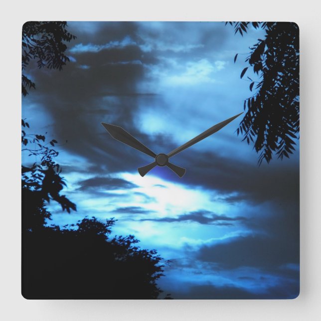 Blue Clouded Sky Wall Clock (Front)