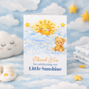 Blue Clouds Bear Baby Shower Thank You Card