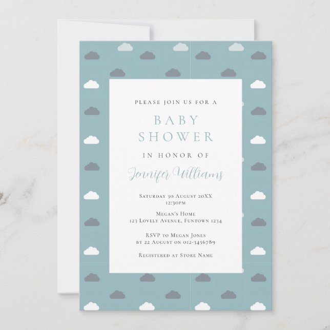 Blue Clouds Boy Baby Shower Invitation (Front)