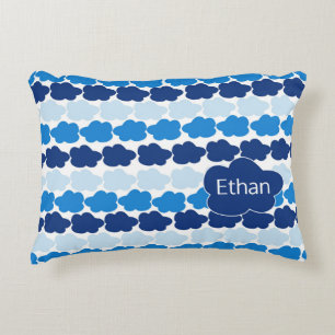 Blue Clouds for Boy with Name  Accent Pillow