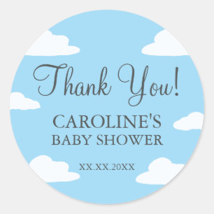 Blue Clouds It's A Boy Baby Shower Invitation Classic Round Sticker