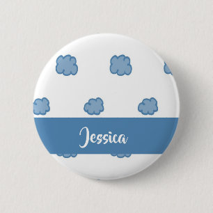 Blue clouds on white 2 inch round button