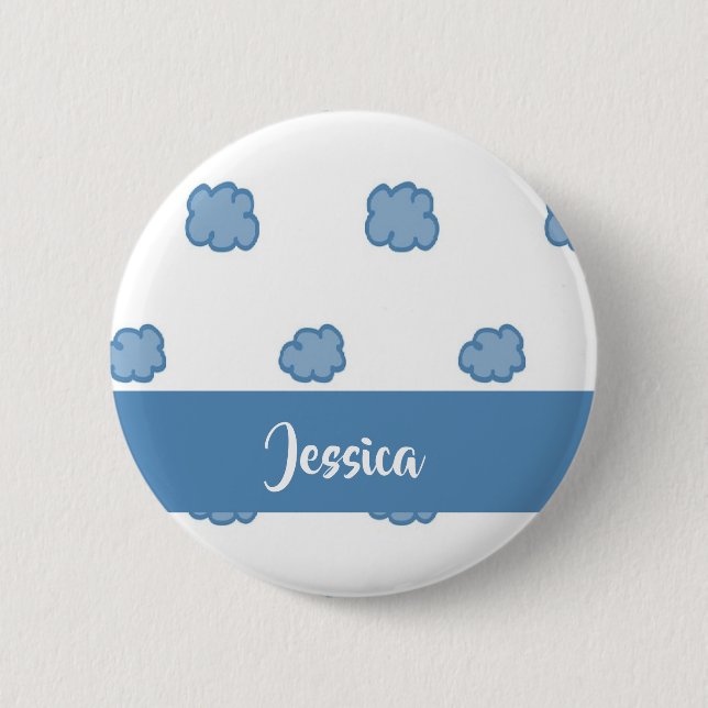 Blue clouds on white 2 inch round button (Front)