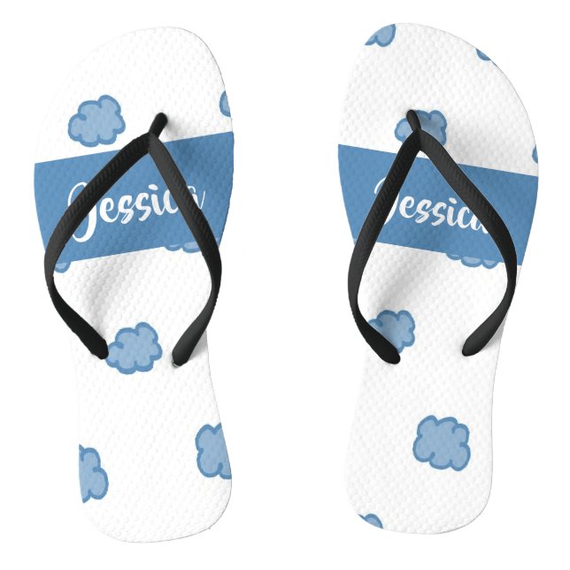 Blue clouds on white flip flops (Footbed)
