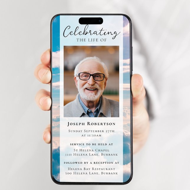 Blue Clouds Photo Funeral Digital Evite Invitation (Creator Uploaded)