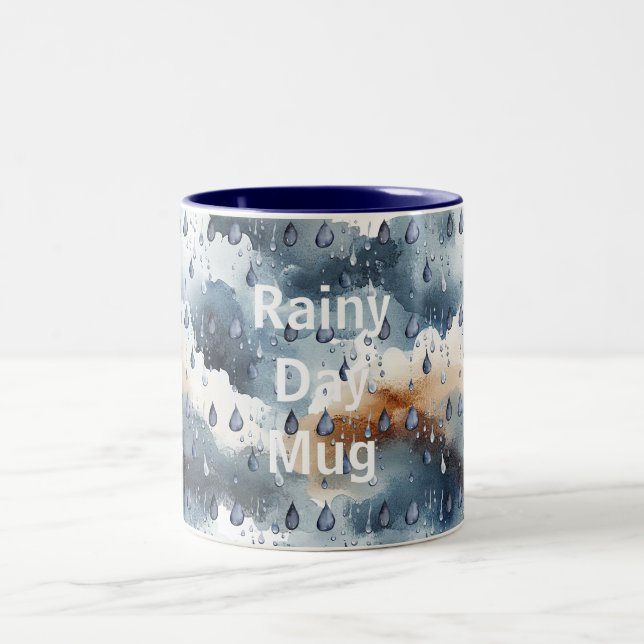 Blue Clouds Rainy Day  Two-Tone Coffee Mug (Center)