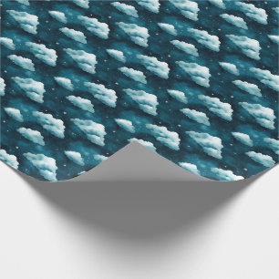 Blue Clouds & Stars on Dark Blue Wrapping Paper