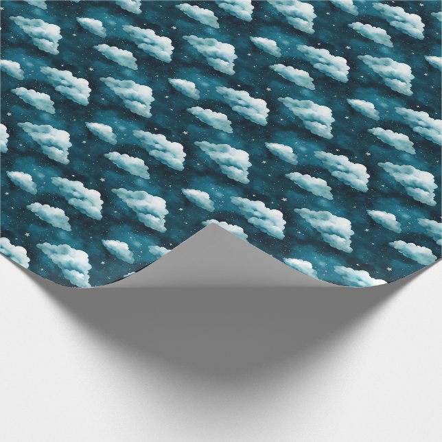 Blue Clouds & Stars on Dark Blue Wrapping Paper (Corner)