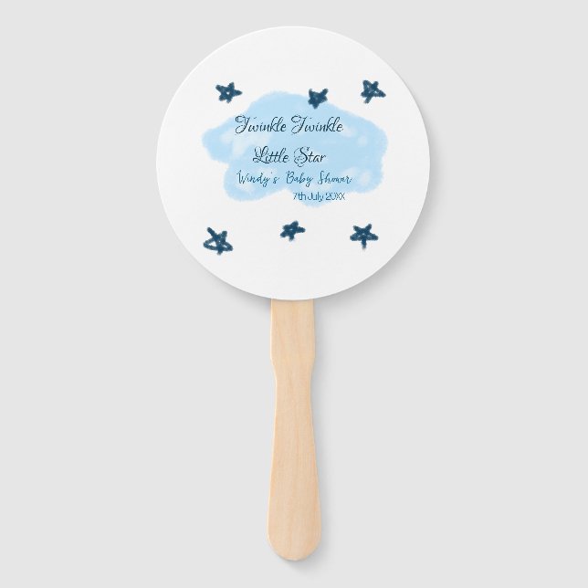 Blue clouds twinkle Twinkle Little Star baby showe Hand Fan (Front)