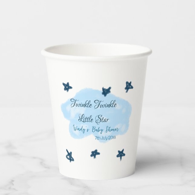 Blue clouds twinkle Twinkle Little Star baby showe Paper Cups (Front)