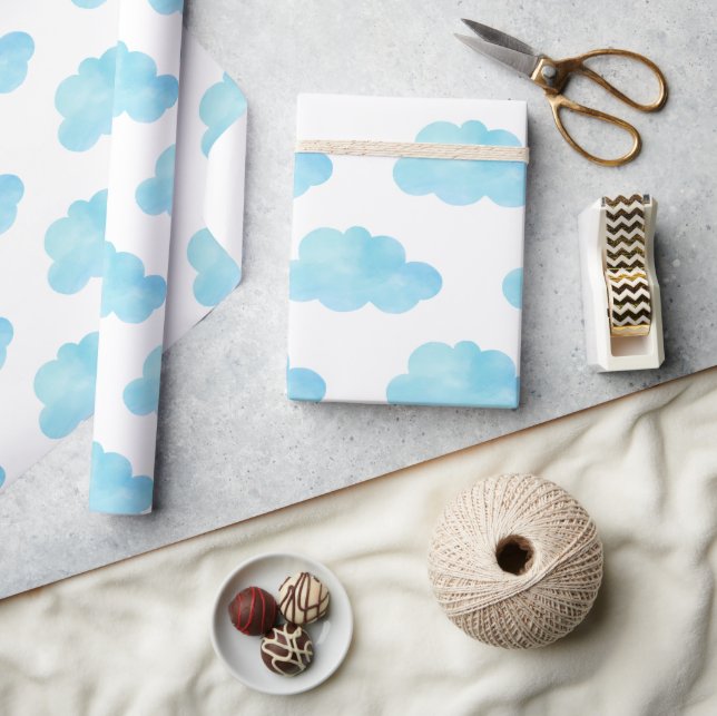 Blue Clouds Watercolor  Wrapping Paper (Crafts)